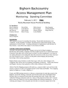 Bighorn Backcountry Access Management Plan Monitoring: Standing Committee February 3, 2011  FINAL