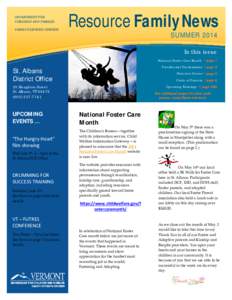DEPARTMENT FOR CHILDREN AND FAMILES FAMILY SERVICES DIVISION Resource Family News SUMMER 2014
