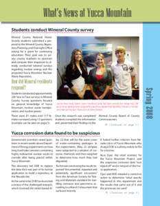 What’s News at Yucca Mountain Students conduct Mineral County survey Mineral County National Honor Society students submitted a proposal to the Mineral County Repository Planning and Oversight Office asking for a grant