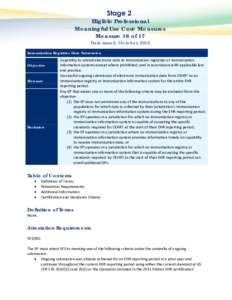 Eligible Professional Meaningful Use Core Measures Measure 16 of 17, Stage 2, Immunization Registries Data Submission