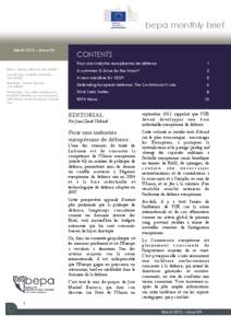 bepa monthly brief March 2012 – Issue 54 CONTENTS Pour une industrie européenne de défense