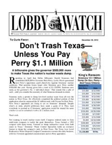 To Curie Favor:  December 20, 2010 Don’t Trash Texas— Unless You Pay