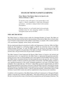 1  Kathy Hodgson-Smith Infinity Research Inc September[removed]STATE OF MÉTIS NATION LEARNING