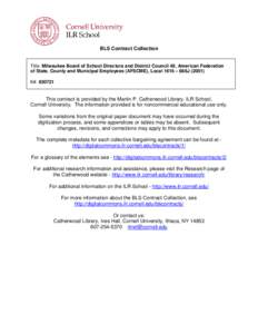 BLS Contract Collection  Title: Milwaukee Board of School Directors and District Council 48, American Federation of State, County and Municipal Employees (AFSCME), Local 1616 – 888J[removed]K#: 830721