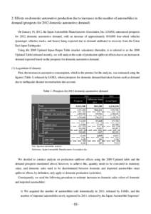 2. Effects on domestic automotive production due to increases in the number of automobiles in demand (prospects for 2012 domestic automotive demand) On January 18, 2012, the Japan Automobile Manufacturers Association, In