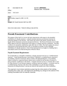 Requirements with Respect to the Charitable Contribution of a Facade Easement (CCA No[removed]; October 23, 2009)