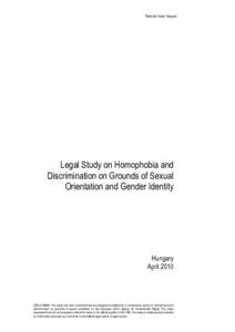 Thematic Study Hungary  Legal Study on Homophobia and Discrimination on Grounds of Sexual Orientation and Gender Identity