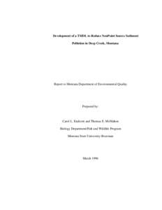 Montana DEQ Development of a TMDL to Reduce NonPoint Source Sediment Pollution in Deep Creek, Montana