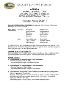 GRANADA SANITARY DISTRICT  AGENDA BOARD OF DIRECTORS SPECIAL MEETING at 6:30 p.m. REGULAR MEETING at 7:30 p.m.