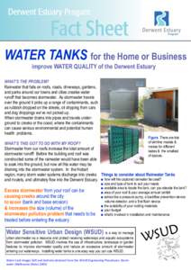 WATER TANKS for the Home or Business improve WATER QUALITY of the Derwent Estuary WHAT’S THE PROBLEM? Rainwater that falls on roofs, roads, driveways, gardens, and parks around our towns and cities creates water runoff