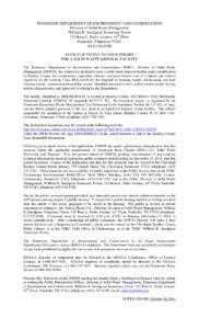 TENNESSEE DEPARTMENT OF ENVIRONMENT AND CONSERVATION Division of Solid Waste Management William R. Snodgrass Tennessee Tower 312 Rosa L. Parks Avenue, 14th Floor Nashville, Tennessee[removed]0780