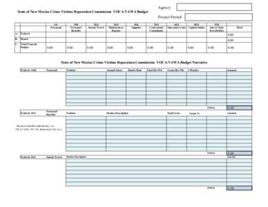 Agency  State of New Mexico Crime Victims Reparation Commission VOCA/VAWA Budget Project Period 0.0