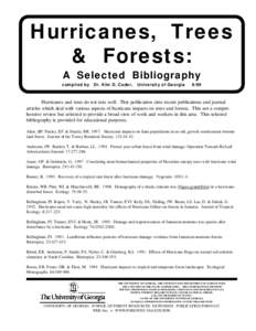 Hurricanes, Trees & Forests: A Selected Bibliography compiled by Dr. Kim D. Coder, University of Georgia