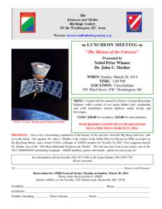  LUNCHEON MEETING  “The History of the Universe” Presented by Nobel Prize Winner Dr. John C. Mather