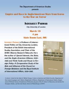The Department of American Studies presents Empire and Race in Anglo-American Wars from Korea to the War on Terror
