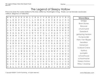 The Legend of Sleepy Hollow Word Search Puzzle