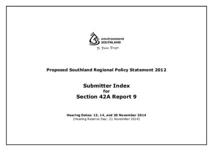 Proposed Southland Regional Policy Statement[removed]Submitter Index for  Section 42A Report 9
