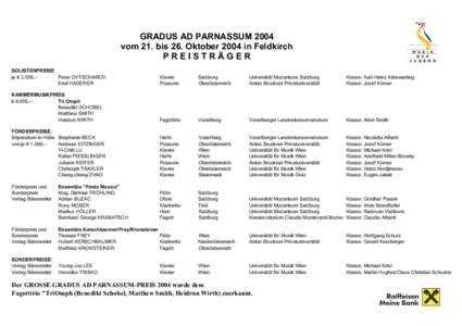 GRADUS AD PARNASSUM 2004 vom 21. bis 26. Oktober 2004 in Feldkirch PREISTRÄGER SOLISTENPREISE je € 3.000,-Peter OVTSCHAROV Emil HADERER