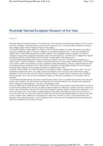 Riverside Named European Museum of the Year  Page 1 of 1 Riverside Named European Museum of the Year[removed]