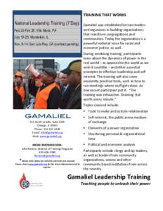   	
   TRAINING	
  THAT	
  WORKS	
    National Leadership Training (7 Day):