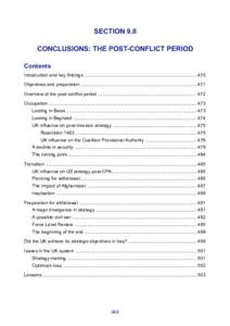 SECTION 9.8 CONCLUSIONS: THE POST-CONFLICT PERIOD Contents Introduction and key findings ........................................................................................ 470 Objectives and preparation .......