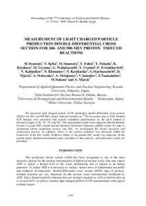 Proceedings of the 7th Conference on Nuclear and Particle Physics, 11-15 Nov. 2009, Sharm El-Sheikh, Egypt MEASUREMENT OF LIGHT CHARGED PARTICLE PRODUCTION DOUBLE-DIFFERENTIAL CROSS SECTION FOR 360- AND 500-MEV PROTON IN