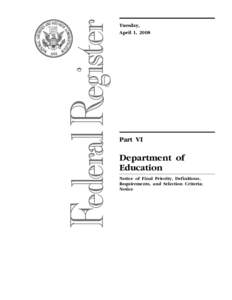 Department of Education; Office of Safe and Drug-Free Schools; Notice of final priority, definitions, requirements, and selection criteria [OSDFS] (PDF)