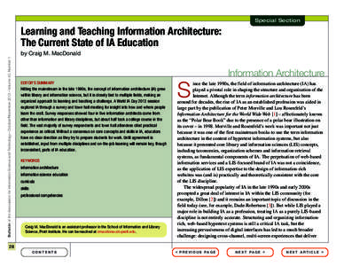 Special Section  Learning and Teaching Information Architecture: The Current State of IA Education Bulletin of the Association for Information Science and Technology – October/November 2013 – Volume 40, Number 1