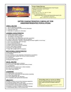 Project Bright Horizon Jacob K. Javits Gifted & Talented Education Grant Program Washington Elementary School District 4650 West Sweetwater Glendale, AZ[removed]Phone: ([removed]Fax: ([removed]