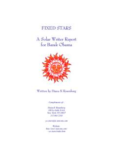 FIXED STARS A Solar Writer Report for Barak Obama Written by Diana K Rosenberg