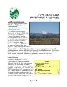 Wenas Wildlife Area Management Plan: 2012 Update