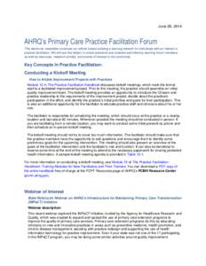 AHRQ’s Primary Care Practice Facilitation Forum