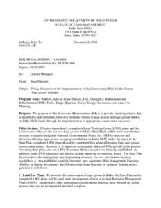 UNITED STATES DEPARTMENT OF THE INTERIOR BUREAU OF LAND MANAGEMENT Idaho State Office 1387 South Vinnell Way Boise, Idaho[removed]In Reply Refer To: