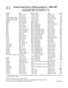 31  Pennsylvania House of Representatives[removed]Conventionalist (Democratic-Republican) - 44; Constitutionalist (Quid - 26; Federalist[removed]