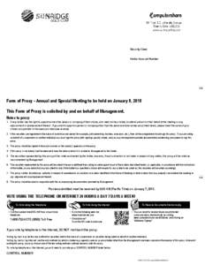 Security Class Holder Account NumberFold  Form of Proxy - Annual and Special Meeting to be held on January 9, 2015