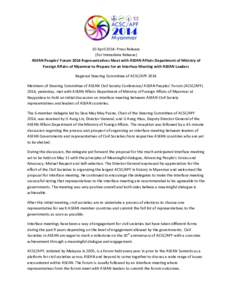 10 April 2014: Press Release (For Immediate Release) ASEAN Peoples’ Forum 2014 Representatives Meet with ASEAN Affairs Department of Ministry of Foreign Affairs of Myanmar to Prepare for an Interface Meeting with ASEAN