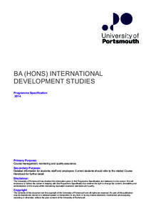 BA (HONS) INTERNATIONAL DEVELOPMENT STUDIES Programme SpecificationPrimary Purpose: