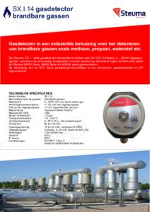 SX.I.14 gasdetector brandbare gassen Gasdetector in een industriële behuizing voor het detecteren van brandbare gassen zoals methaan, propaan, waterstof etc. De Steuma SX.I serie gasdetector-transmitters hebben een 24 V