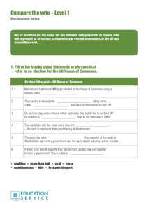 Compare the vote – Level 1 Elections and voting Not all elections are the same. We use different voting systems to choose who will represent us in various parliaments and elected assemblies, in the UK and around the wo