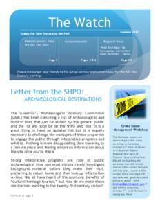 The Watch Summer 2012 Saving Our Sites Preserving Our Past  Reminiscences: How