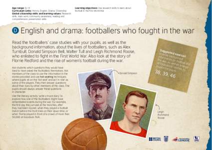 Leigh Richmond Roose / Walter Tull / Donald Simpson Bell / Association football during World War I / Celtic F.C. and World War I / Football in the United Kingdom / English footballers / Football in England