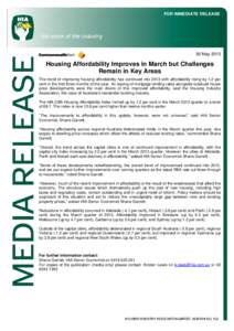 FOR IMMEDIATE RELEASE  30 May 2013 Housing Affordability Improves in March but Challenges Remain in Key Areas