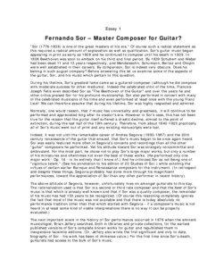 Essay 1  Fernando Sor – Master Composer for Guitar?