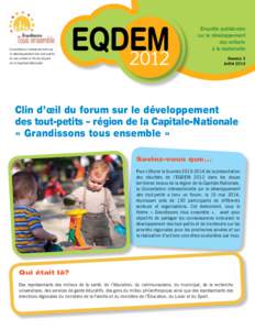 Concertation intersectorielle sur le développement des tout-petits et une entrée à l’école réussie de la Capitale-Nationale  Enquête québécoise