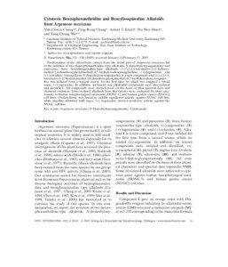 Cytotoxic Benzophenanthridine and Benzylisoquinoline Alkaloids from Argemone mexicana Yuh-Chwen Changa,b, Fang-Rong Changa, Ashraf T. Khalila, Pei-Wen Hsieha,