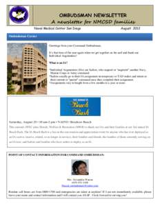 OMBUDSMAN NEWSLETTER A newsletter for NMCSD families Naval Medical Center San Diego August 2012