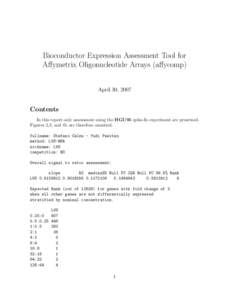 Bioconductor Expression Assessment Tool for Affymetrix Oligonucleotide Arrays (affycomp) April 30, 2007 Contents In this report only assessment using the HGU95 spike-In experiment are presetned.