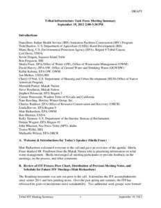 DRAFT Tribal Infrastructure Task Force Meeting Summary September 19, 2012 2:00-3:30 PM Introductions Dana Baer, Indian Health Service (IHS) Sanitation Facilities Construction (SFC) Program