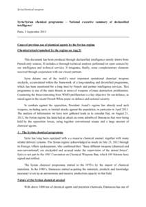 Syria/chemical weapons  Syria/Syrian chemical programme – National executive summary of declassified intelligence¹ Paris, 3 September 2013