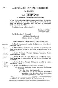 No. 50 of[removed]AN ORDINANCE To amend the Optometrists  Ordinance 1956